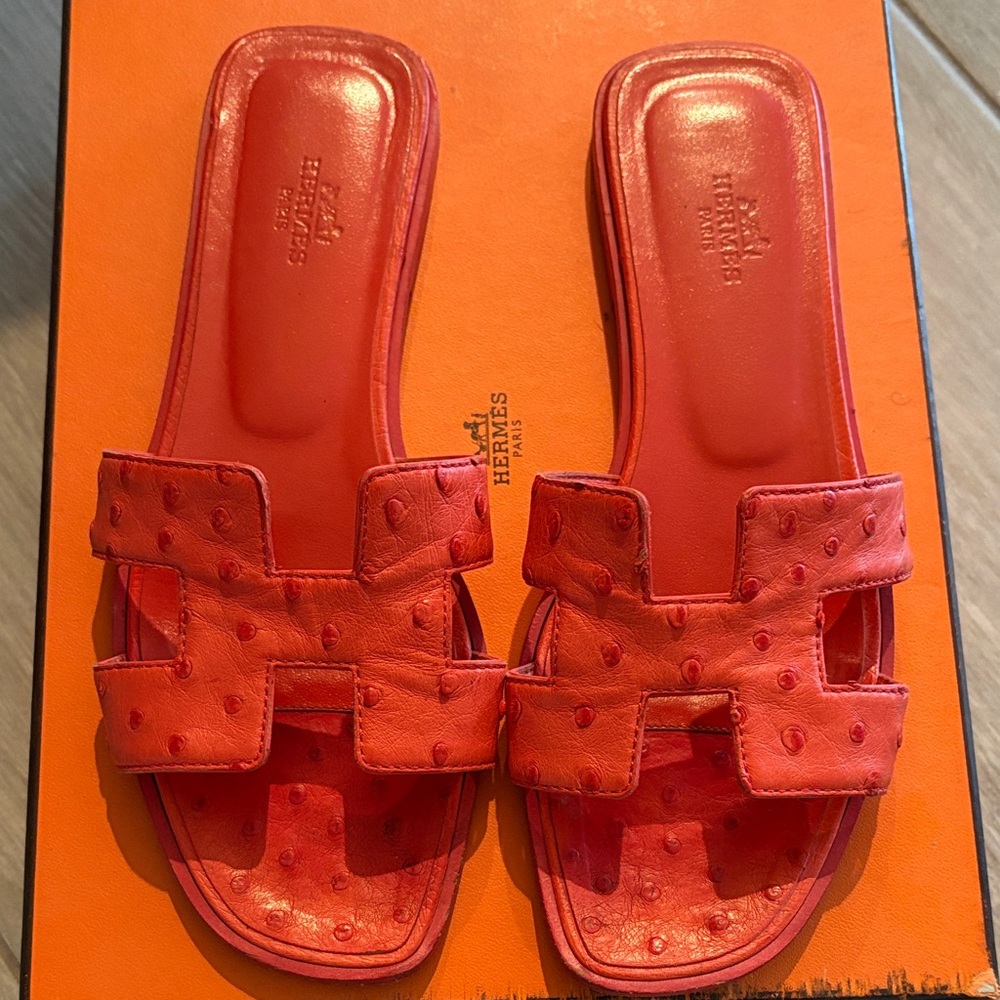 Hermes Orange Slide Sandals